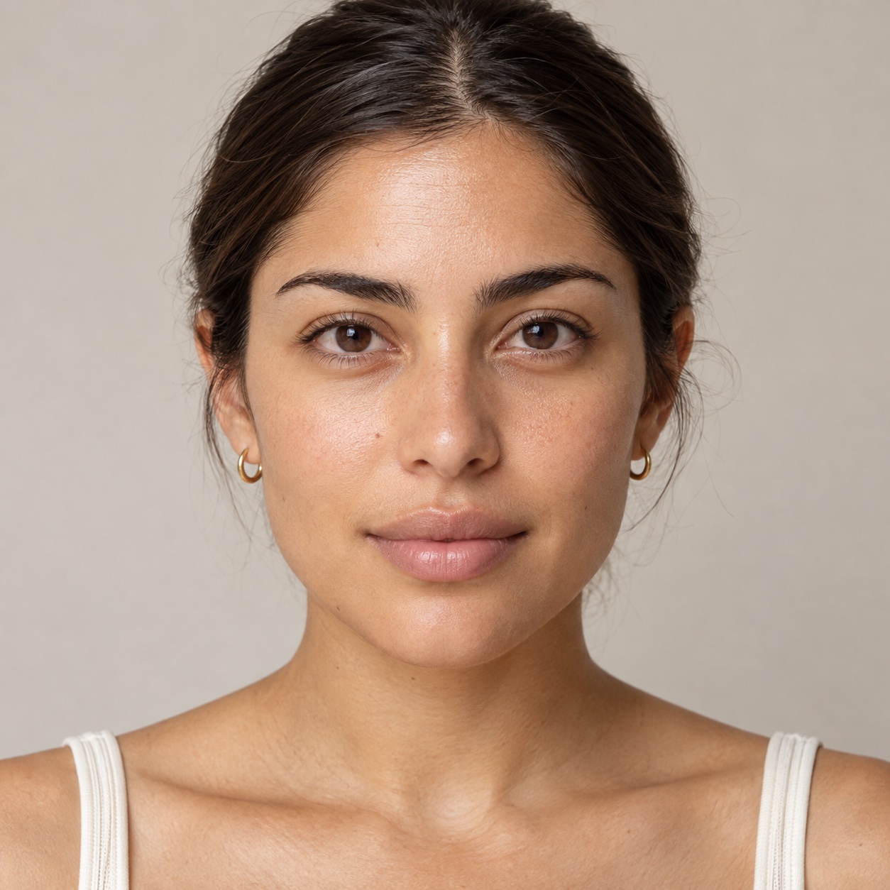 Fictional demo model before virtual makeup